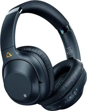 Ankbit E500Pro Hybrid Active Noise Cancelling Headphones, 90H Playtime Wireless Over-Ear Bluetooth Headphones with Mic, Hi-Fi Sound, Deep Bass, Multi-Connection, Comfort Earpads for Travel/Work(Blue)