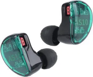 Linsoul KZ AS10 5BA HiFi Stereo in-Ear Earphone High Resolution Earbud Headphone 0.75mm 2 pin Cable, Five Balanced Armature Drivers, Noise Cancelling (Mic, Cyan)