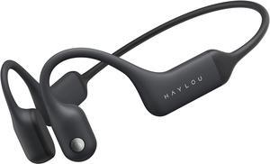 HAYLOU PurFree Bone Conduction Headphones Open-Ear Bluetooth 5.2 Sport Headphones -IP67 Waterproof Wireless Earphones for Cycling and Running - CVC Dual Microphone Noise Reduction Call, Bright Black