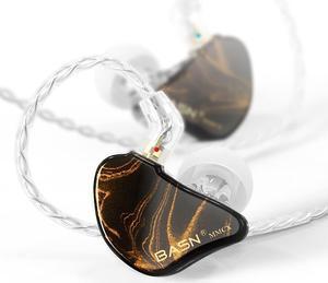 BASN MMCX in Ear Monitor Headphones,Triple Driver IEM in-Ear Earphone for Musician Drummer, Noise-Isolation HiFi Stereo Earbuds with Two Detachable Cables(Golden Obsidian)