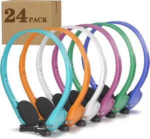 Keewonda Classroom Headphones in Bulk 24 Pack, Wholesale Disposable Headphones Mixed Color for Kids Children School