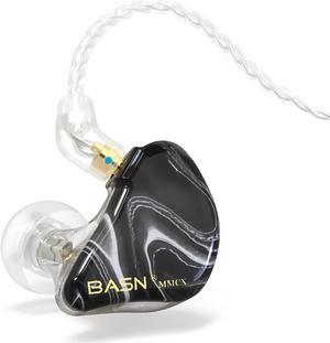 BASN MMCX in Ear Monitor Headphones, Musicians Triple Driver Noise Isolating Earphones with 2 Upgraded Detachable Cables (Black)