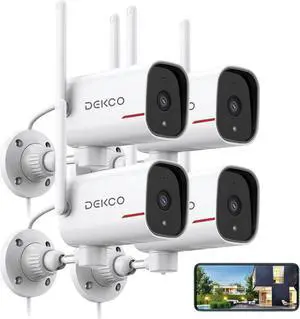 DEKCO 4 Pack Wired Home Camera Outdoor with 2K Color Night Vision, Pan Rotating 180° Security Cameras Support 24/7 Recording, 2.4&5G WiFi, AI Human Auto Tracking, Work with Alexa/Google Assistant