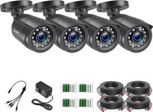 4 Pack 2MP 1080p HD-TVI Home Security Camera Outdoor Indoor 1920TVL,24PCS LEDs,80ft Night Vision, 90°View Angle, Weatherproof Outside Surveillance CCTV Bullet Camera(Black)