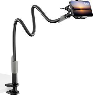 SAIJI Gooseneck Bed Phone Holder, Flexible Long Arm Phone Mount for Desk, Clip Bracket Clamp Stand for 4.0-6.5'' Mobile Cell Phone Stand Document Camera Nintendo Switch (Black)