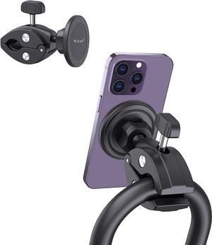 Phone Holder Mount Magnetic Accessories: Fitness Equipment Gym Motorcycle Handlebar, Exercise Bike, Treadmill, Stroller, Cart, for Magsafe iphone 14 13 12 Plus Pro Max & All Cellphone Stand Clamp Clip