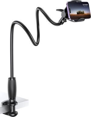 Gooseneck Phone Holder for Bed - [Upgraded Stable Clip] for Desk Headboard Bed Bedside Table Flexible Gooseneck Long Arm Stand Overhead Cell Phone Clamp Mount for All 4-7 Devices