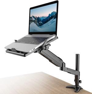 Gas Spring Laptop Mount with Adjustable Tray - Klearlook 2in1 Full Motion Monitor Laptop Stand Mount,Fully Adjustable Extension Arm Mount with 75x75/100x100mm VESA Plate,Clamp-on and Grommet Mounting