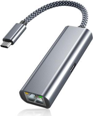 USB-C Gigabit Ethernet Adapter with Charging Port,Thunderbolt 3 to RJ45 Network Socket with Type-C PD 60W Power Delivery for Chromecast Google TV,MacBook,Mac,iPhone 15,iPad 10 Air 4 5,Dell,Chromebook
