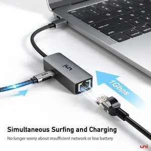 uni USB C to Ethernet Adapter with 100W Charging Port, 1Gbps Ethernet to USB C - Gigabit RJ45 LAN Network Adapter with Power Delivery, Ethernet Adapter for Laptop, MacBook Pro/Air, Dell XPS