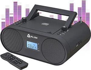 KLIM Boombox B4 CD Player Portable Audio System - New 2023 - AM/FM Radio with CD Player MP3 Bluetooth AUX USB - Wired & Wireless Mode Rechargeable Battery - Remote Control Autosleep Digital EQ