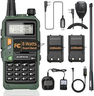 BaoFeng UV-S9 Plus 8W High Power Tri-Power Portable Two Way Radio with Extra 2200 mAh Battery,USB Charger Cable,Programming Cable,Speaker Mic,18.8inch Tactical Antenna