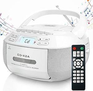 Greadio CD Player Boombox Cassette Player Combo with Bluetooth,AM/FM Radio,Stereo Sound with Remote Control,AUX/USB Drive,Tape Recording,AC/DC Powered,Headphone Jack,LCD Display for Home,Kids,Gift