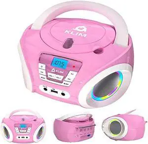 KLIM Candy Kids Portable CD Player for Kids - New 2023 - FM Radio - Batteries Included - CD Boombox for Kids - Cute Pink Radio cd Player with Speakers for Kids and Toddlers - Pink
