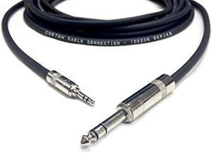 75 Foot Pro Audio 1/4 inch (6.35mm) TRS to 1/8 inch (3.5mm) TRS Balanced Cable by Custom Cable Connection