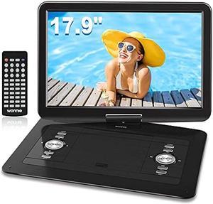 WONNIE 17.9 Large Portable DVD/CD Player with 6 Hrs 5000mAH Rechargeable Battery, 15.4 Swivel Screen, 1366x768 HD LCD TFT, Regions Free, Support USB/SD Card/Sync TV, High Volume Speaker