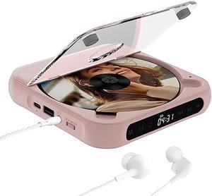 ZYOKATA Portable CD Player Personal CD Players with Bluetooth for Car, Rechargeable Small CD Player with Headphones, LCD Touch Screen & Anti-Skip/Shockproof (Pink)