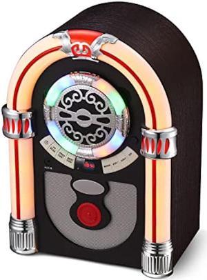 UEME Retro Tabletop Jukebox with Bluetooth, FM Radio, AUX-in Port and Color Changing LED Lights