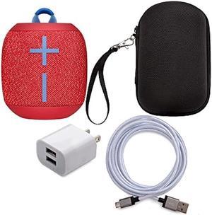 Ultimate Ears WONDERBOOM 2 Bluetooth Speaker (Radical Red) Bundle with Protective Case, USB Cable and Adapter (4 Items)