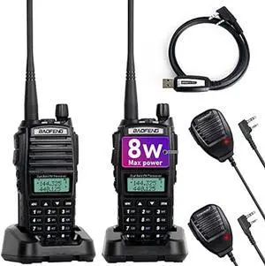 BaoFeng UV-82 High Power Ham Radio Handheld 2 Way Walkie Talkies with Earpiece, Speaker Mic and Programming Cable (2 Pack-Black)