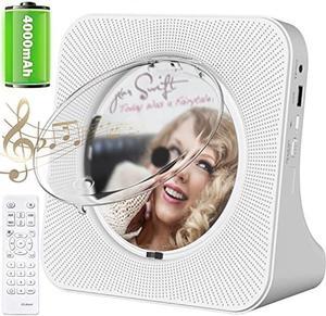 4000mAh Rechargeable Portable CD Player:Kpop Music Player with Bluetooth HiFi Speaker,Remote Control,LCD Display,Sleep Timer,Headphone Jack, Supports CD/Bluetooth/FM Radio/U-Disk/AUX