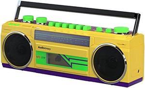 Audiocrazy Cassette Boombox Player Recorder AM FM Radio Dual Stereo Speakers AC or Battery Operated and AUX in USB SD Port