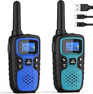 Walkie Talkies for Adults Long Range-Wishouse Handheld 2 Way Radios Rechargeable,Hiking Accessories Camping Gear Gift for Kids with Lamp,SOS Siren,NOAA Weather Alert,VOX,Easy to Use Blue Green 2 Pack