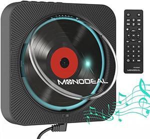 Portable CD Player with BT,MONODEAL Wall Mounted BT CD Player with Built-in Dual Speakers,CD Player for Car with AUX Input Output,Support Display cd Play Mode at Night