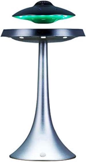 Izzya Anti-Gravity Flying Saucer Magnetic Floating HQ Bluetooth's Speaker Wireless Charging Seven Color Changeable Modern Night Light, Silver