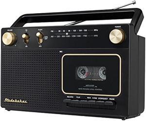 Studebaker Portable Retro Home Audio Stereo AM/FM Radio & Cassette Player/Recorder with Aux Input Jack & Built in Speakers (Gold)