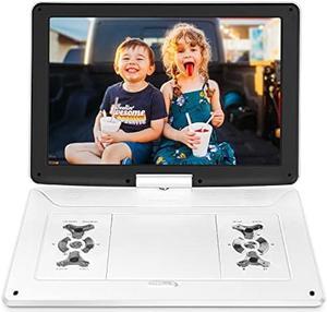 17.9 Portable DVD Player with 15.6 Large HD Swivel Screen, 6 Hours Battery DVD Player Portable, High Volume Speakers, Last Memory, Support USB/SD Card/Sync TV, Region Free, White