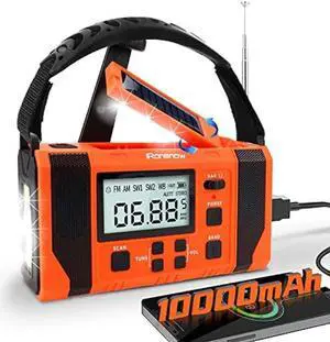 iRonsnow 10000mAh NOAA Emergency Weather Alert Radio, LCD Digital AM/FM/SW Solar Hand Crank Radio, 360° Rotatable Reading Lamp, Dual Speakers, Headphone Jack, SOS, USB Phone Charger (IR688 Orange)