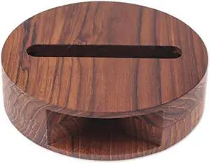 NOVICA Teak Wood Phone Speaker Modern Sound Round from Thailand Speaker 1.2in H X 4.4in Diam. Horns 2 2.5in L X 0.9in W Holder Size 0.9in H X 3.3in W X 0.5in D Brown Gadgets Gear
