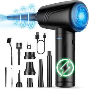 11-in-1 Compressed Air Duster 3-Gear Adjustable 120000 RPM Electric Air Duster with LED Light Reusable no Canned Keyboard Cleaner for Office 9000mAh Cordless Air Duster for Computer/Car