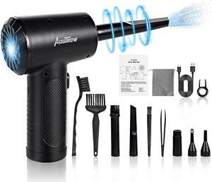 Aoutrow Electric Air Duster, Powerful Air Blower for Computer Car Cleaning Reusable Power 100000 RPM Motor, 3 Adjustable Speed Keyboard Cleaner Kit with 4 Nozzles & 4 Brushes