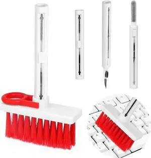Keyboard Cleaning Kit, 5 in 1 Keyboard & Earphone Cleaner, Soft Brush Keyboard Cleaning Tools, Slide Botton Cleaning Kit for Airpods, Earbuds, Phones, Laptop, Computer (Red)