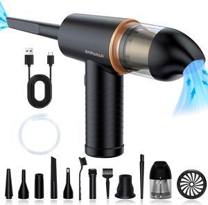 Compressed-Air-Duster, 110000RPM Air Duster & Vacuum Cleaner 2 in 1- Keyboard Cleaner, No Canned air Dusters - Electric Air Duster - Replaces Compressed Air Cans - Vacuum Cleaner for pc,(Black+silver)