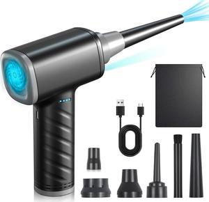 Compressed Air Duster, Electric Air Duster Rechargeable, Keyboard Cleaner, Air Blower for Computer, Car Cleaning Kit, LED Work Light, 6 Types of Nozzles, Storage Bag