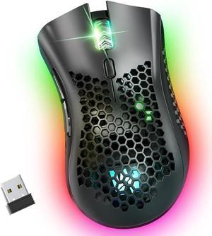 WolfLawS KM-1 Wireless Gaming Mouse, Computer Mice USB Wireless Mouse with Honeycomb Shell, 6 Programmed Buttons, 3 Adjustable DPI, Ergonomic RGB Optical Gamer Mouse for Laptop PC Mac