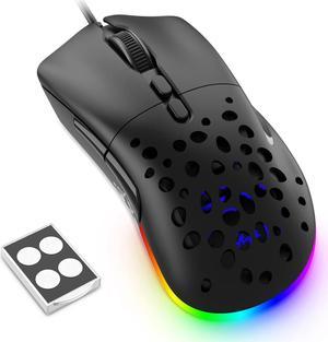 ZIYOU LANG Model D19 RGB Gaming Mouse USB Wired with Multi Chroma Backlit Adjustable 12000Dpi Detachable Rear Cover Weight Tune Ergonomic Honeycomb Shell Optical Sensor 7Button for PC Mac Gamer(Black)