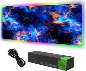 RGB Gaming Mouse Pad, DINKY Large Extended Soft Led Mouse Pad with 14 Lighting Modes, Water Resist Keyboard Pad, Computer Keyboard Mousepads Mat 35.4×15.8 inches-Aurora Starlight