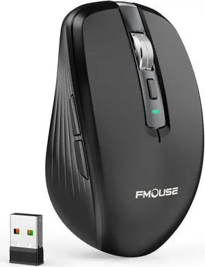 FMOUSE Wireless Mouse for Laptop, Ergonomic Bluetooth Mouse with Tri-Mode (Dual Bluetooth + 2.4GHz) 2400 DPI USB C Rechargeable Silent Mice for PC Computer Desktop (Black)
