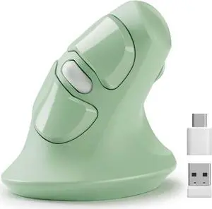 MicroPack Ergonomic Mouse, Vertical Wireless Mouse with USB A & Type-C Receiver, Ergo Design Reduces Muscle Strain, 6 Buttons 800/1200/1600 DPI Mouse for Windows, Mac, PC, Laptop, Green