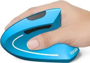 Vassink Ergonomic Mouse, Rechargeable Wireless Mouse, 2.4GHz Rechargeable Vertical Optical Mouse with USB Receiver, 6 Buttons, 800/1200/1600 DPI, for Laptop, PC, Computer (Blue)