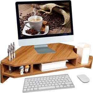 Triangle Monitor Stand Riser,Wooden Triangle Save Space Desktop Computer Stand with Office Organization,Wooden Computer Stand with Storage Laptop Risers Office Organization(Walnut Color)