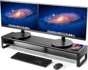Vaydeer 2 Tiers Dual Monitor Stand Aluminum Monitor Riser with Wireless Charging and 4 USB 3.0 Hub Ports Metal Strong&Sturdy for PC Monitor Laptop Computer TV Printer Space Saving Desk Organizer