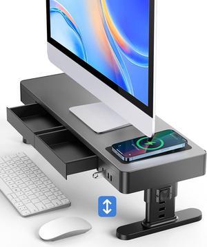 meatanty Monitor Stand Heights Adjustable, Computer Riser with Auto Phone Charger, 4 USB Ports Hub and Drawer Storage, Metal Desktop Organizer Lifter Shelf for PC Screen Studio Display Office Gaming