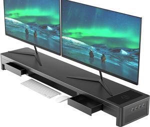 Dual Monitor Stand Riser with Drawers and Audio,4 USB Ports and Charging Pad, Metal Monitor Stand with Storage for 2 Monitors, Desk Monitor Stand for Office, Laptop, PC, iMac up to 32 Inches