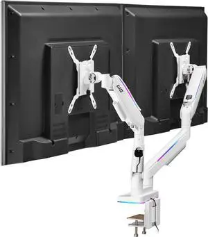AVLT RGB Lights Dual 17-43 Gaming Monitor Arm Desk Mount, Fits Two Flat/Curved/Ultrawide Screen up to 44lbs(20kg), Height Swivel Tilt Adjustable Stand  White