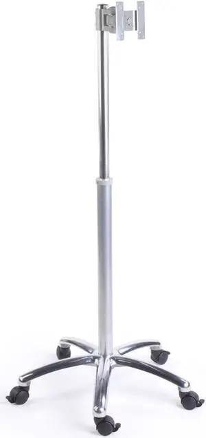 Displays2go Mobile Height-Adjustable Monitor Stand - Silver Rolling TV Stand for 12" to 22" TVs - Mobile TV Stand - Silver (MB1030SLV)